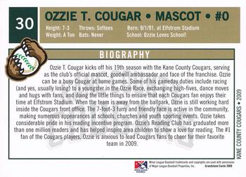 2009 Grandstand Kane County Cougars #30 Ozzie T. Cougar Back
