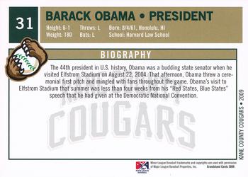 2009 Grandstand Kane County Cougars #31 Barack Obama Back