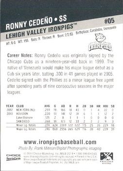 2014 Choice Lehigh Valley IronPigs #5 Ronny Cedeno Back