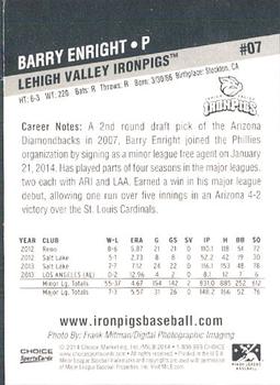 2014 Choice Lehigh Valley IronPigs #7 Barry Enright Back