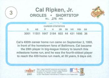 2001 Fleer Cal Ripken, Jr. Career Highlights Box Set #3 Cal Ripken Jr. Back