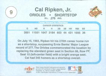 2001 Fleer Cal Ripken, Jr. Career Highlights Box Set #9 Cal Ripken Jr. Back