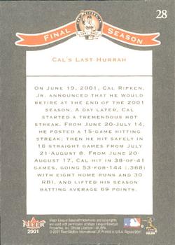 2001 Fleer Cal Ripken, Jr. Career Highlights Box Set #28 Cal Ripken Jr. Back