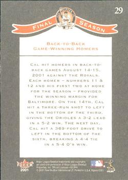 2001 Fleer Cal Ripken, Jr. Career Highlights Box Set #29 Cal Ripken Jr. Back