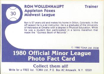 1980 TCMA Appleton Foxes #30 Ron Wollenhaupt Back