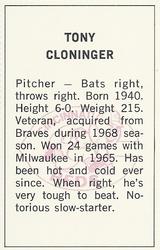 1971 Dell Today's Team Stamps #NNO Tony Cloninger Back