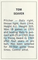 1971 Dell Today's Team Stamps #NNO Tom Seaver Back