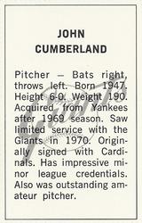 1971 Dell Today's Team Stamps #NNO John Cumberland Back