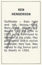 1971 Dell Today's Team Stamps #NNO Ken Henderson Back
