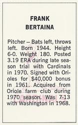1971 Dell Today's Team Stamps #NNO Frank Bertaina Back