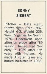 1971 Dell Today's Team Stamps #NNO Sonny Siebert Back