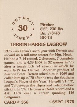 1976 SSPC #356 Lerrin LaGrow Back
