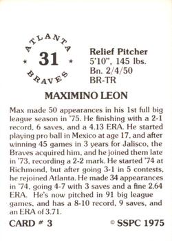 1976 SSPC #3 Maximino Leon Back