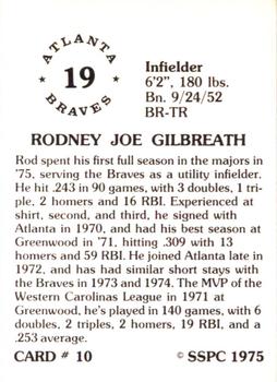 1976 SSPC #10 Rod Gilbreath Back