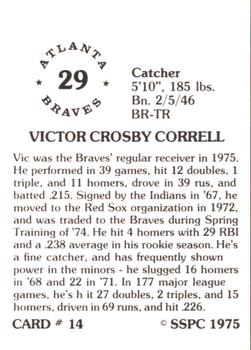 1976 SSPC #14 Vic Correll Back