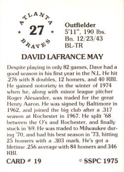 1976 SSPC #19 Dave May Back
