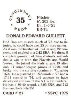 1976 SSPC #27 Don Gullett Back