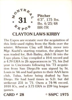 1976 SSPC #28 Clay Kirby Back