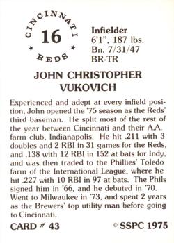 1976 SSPC #43 John Vukovich Back