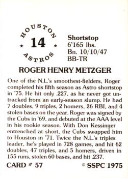1976 SSPC #57 Roger Metzger Back