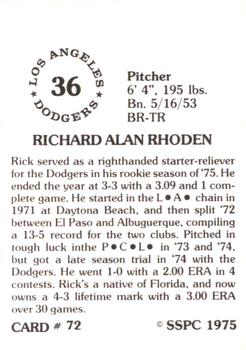 1976 SSPC #72 Rick Rhoden Back