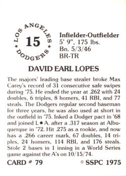 1976 SSPC #79 Davey Lopes Back