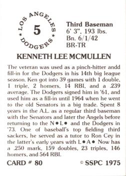 1976 SSPC #80 Ken McMullen Back