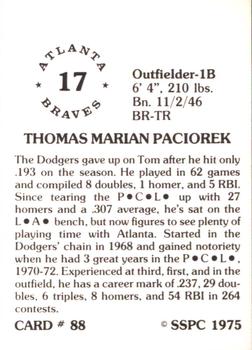1976 SSPC #88 Tom Paciorek Back