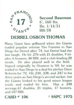 1976 SSPC #106 Derrel Thomas Back