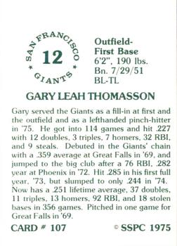 1976 SSPC #107 Gary Thomasson Back