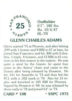 1976 SSPC #108 Glenn Adams Back