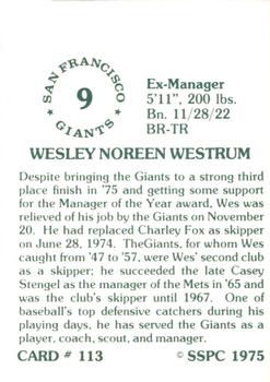 1976 SSPC #113 Wes Westrum Back