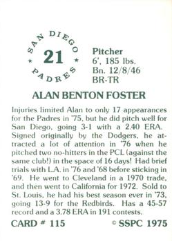 1976 SSPC #115 Alan Foster Back