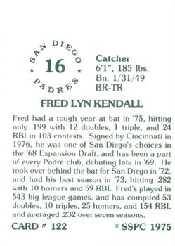 1976 SSPC #122 Fred Kendall Back