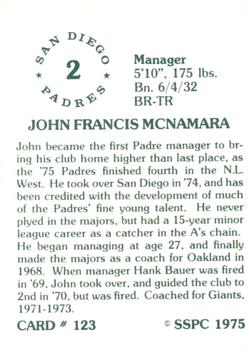 1976 SSPC #123 John McNamara Back