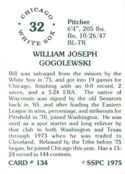 1976 SSPC #134 Bill Gogolewski Back