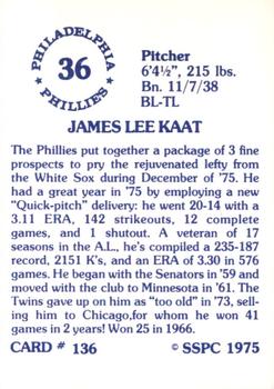 1976 SSPC #136 Jim Kaat Back