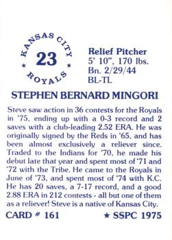 1976 SSPC #161 Steve Mingori Back