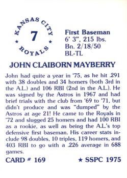 1976 SSPC #169 John Mayberry Back