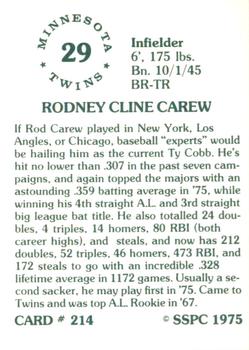 1976 SSPC #214 Rod Carew Back