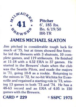 1976 SSPC #229 Jim Slaton Back