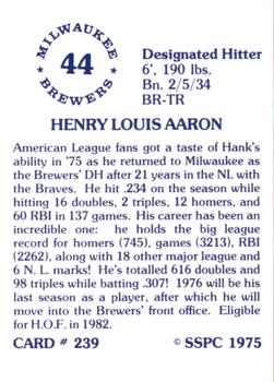 1976 SSPC #239 Hank Aaron Back