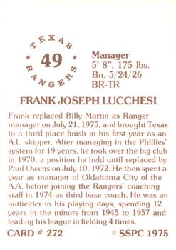 1976 SSPC #272 Frank Lucchesi Back