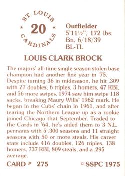 1976 SSPC #275 Lou Brock Back