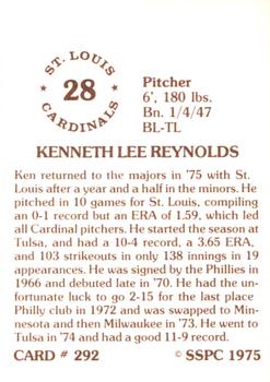 1976 SSPC #292 Ken Reynolds Back
