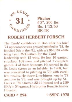 1976 SSPC #294 Bob Forsch Back