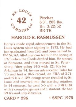 1976 SSPC #296 Harry Rasmussen Back