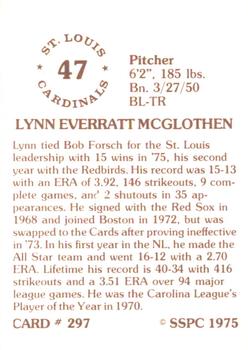 1976 SSPC #297 Lynn McGlothen Back