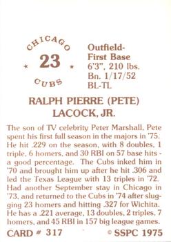 1976 SSPC #317 Pete LaCock Back