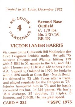 1976 SSPC #321 Vic Harris Back